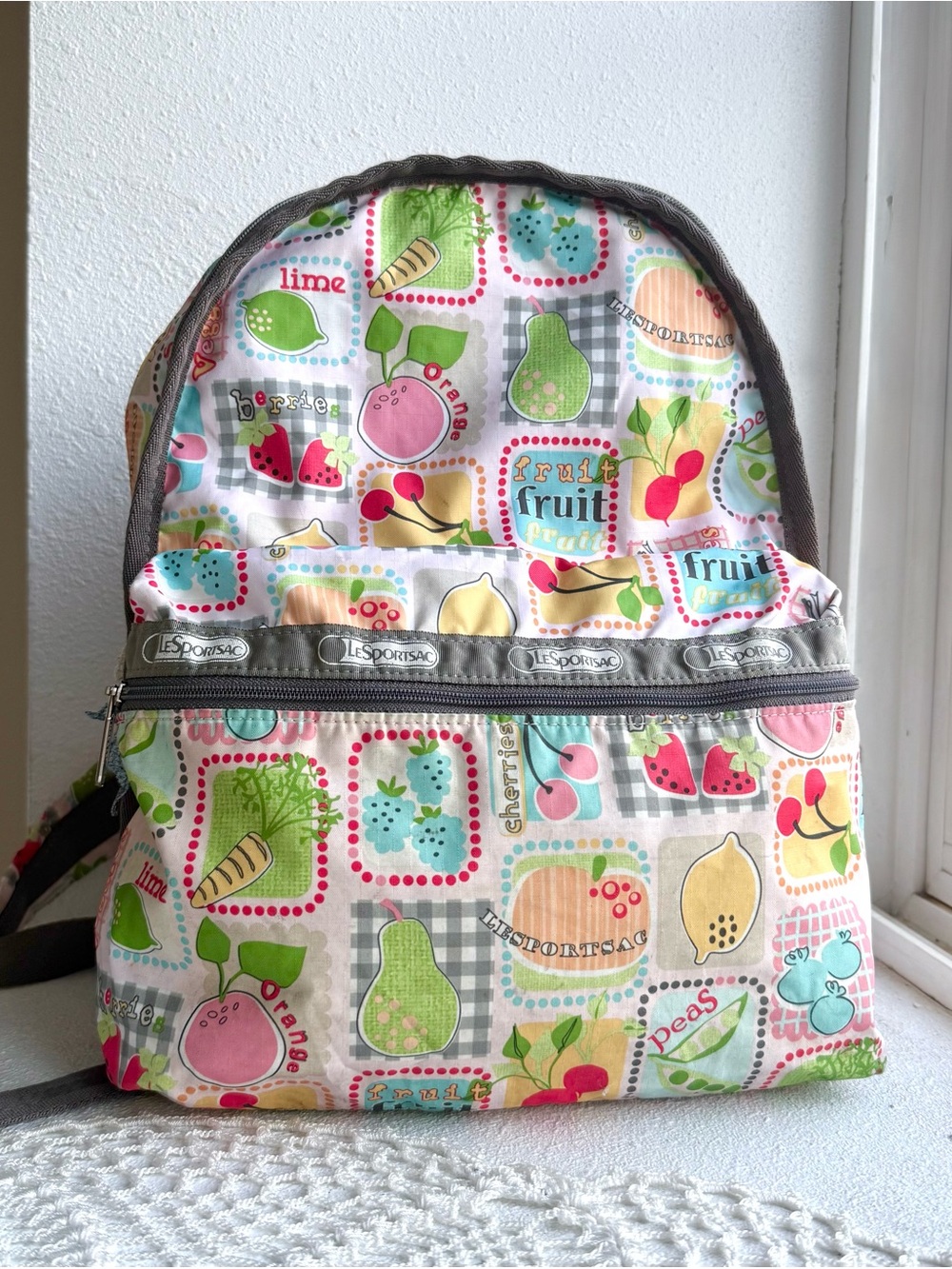 Rare LeSportsac Y2K Fruit & Vegetable Print Patchwork Backpack
